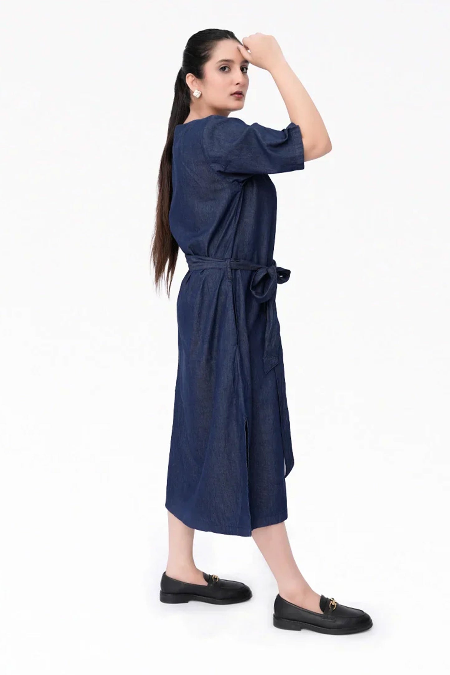 Denim  Long Dress Shirt- Indigo Blue