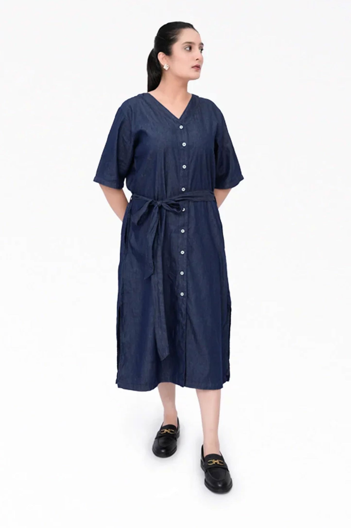 Denim  Long Dress Shirt- Indigo Blue