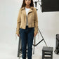 Women Fur Leather Jacket - Beige - Harwage