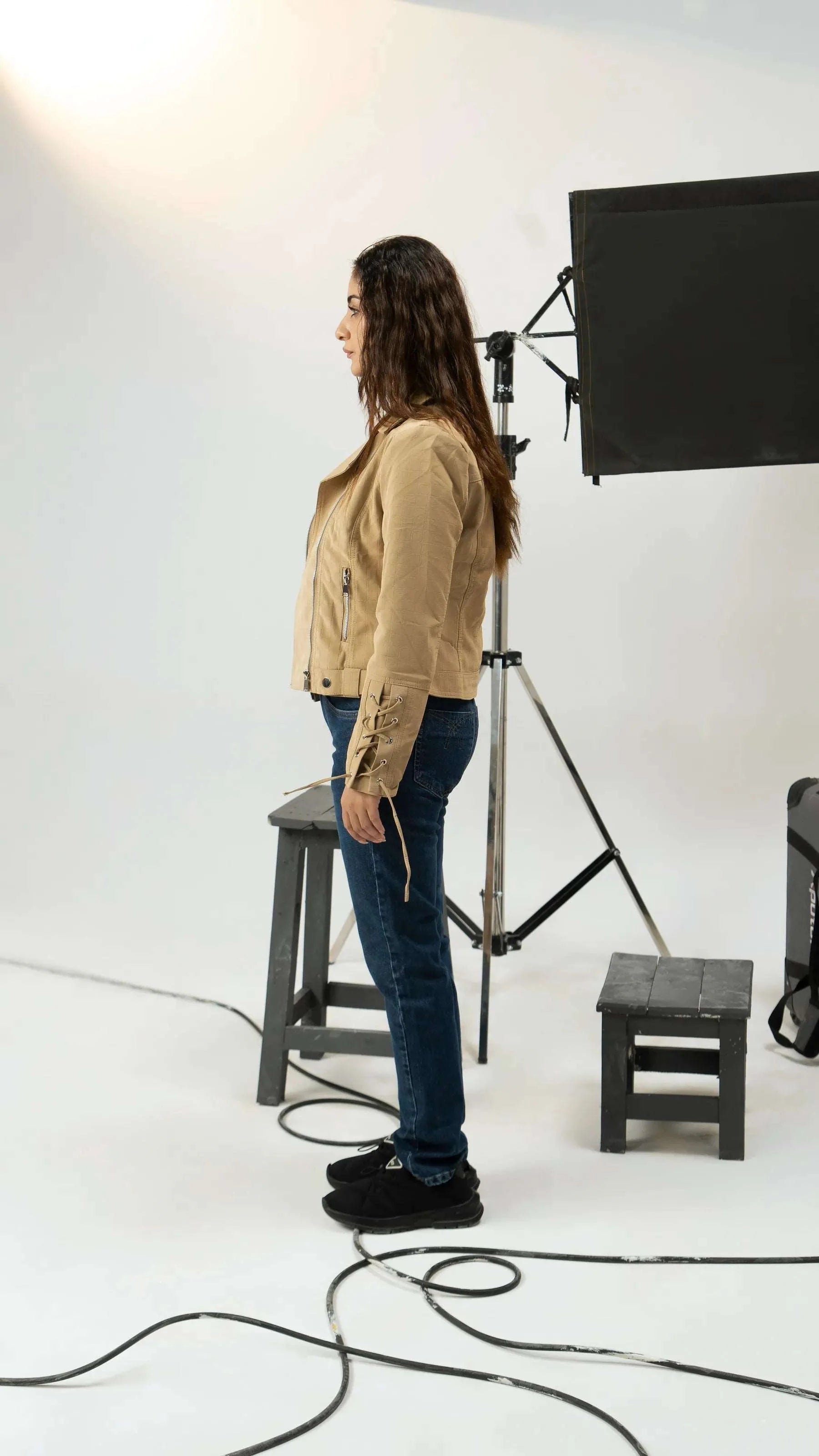 Women Fur Leather Jacket - Beige - Harwage