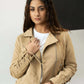 Women Fur Leather Jacket - Beige - Harwage