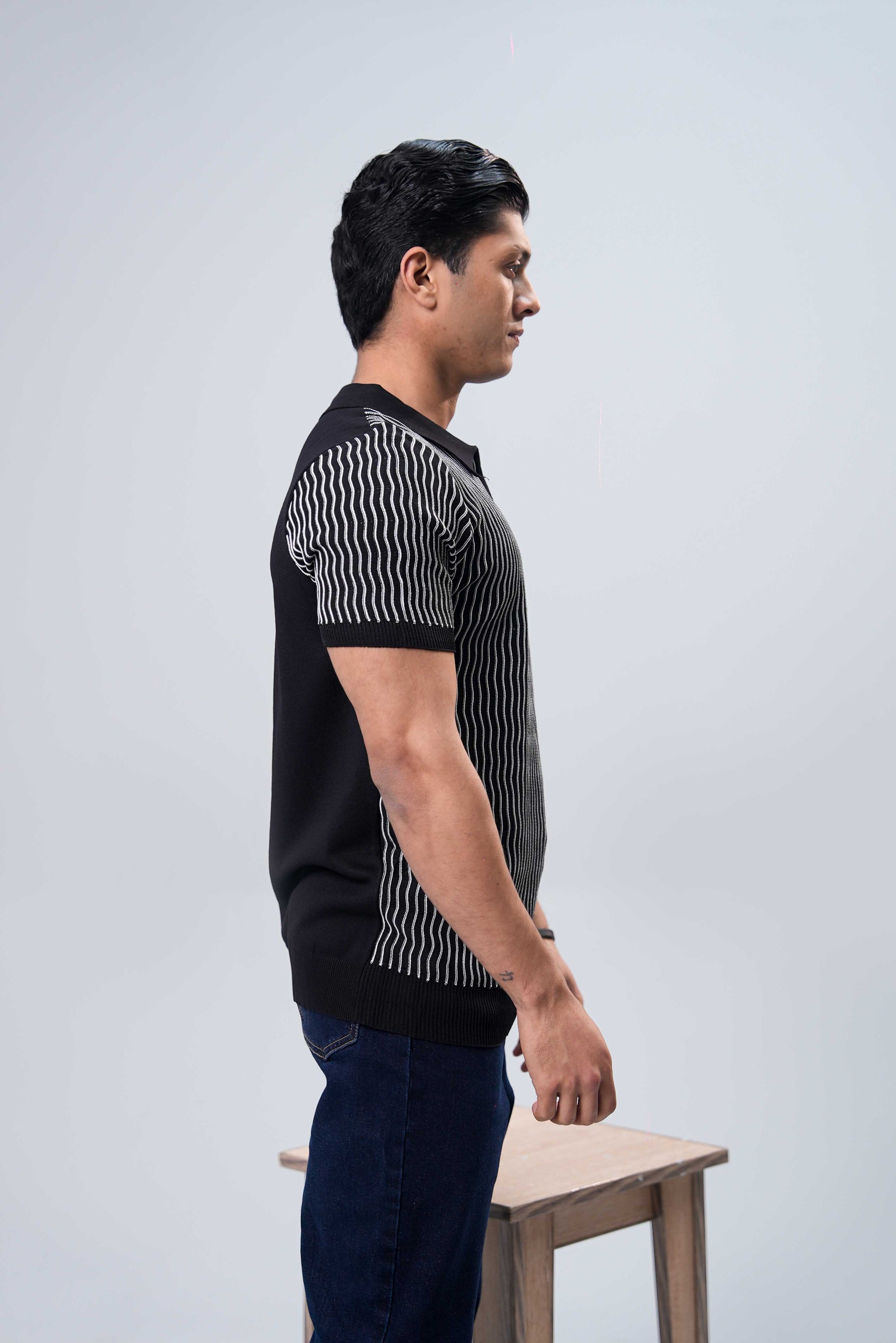 Men’s Essential Plain Knitted Polo Shirt – Black