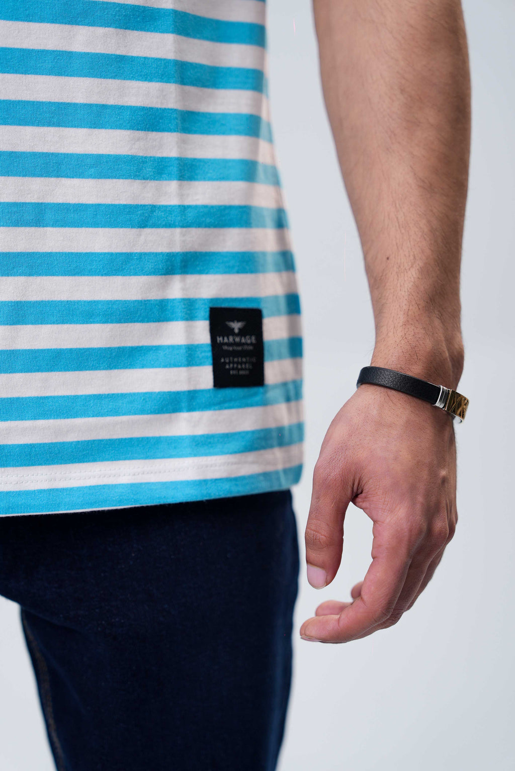 Men's Yarn Dyed Striped T-Shirt - Cyan Blue