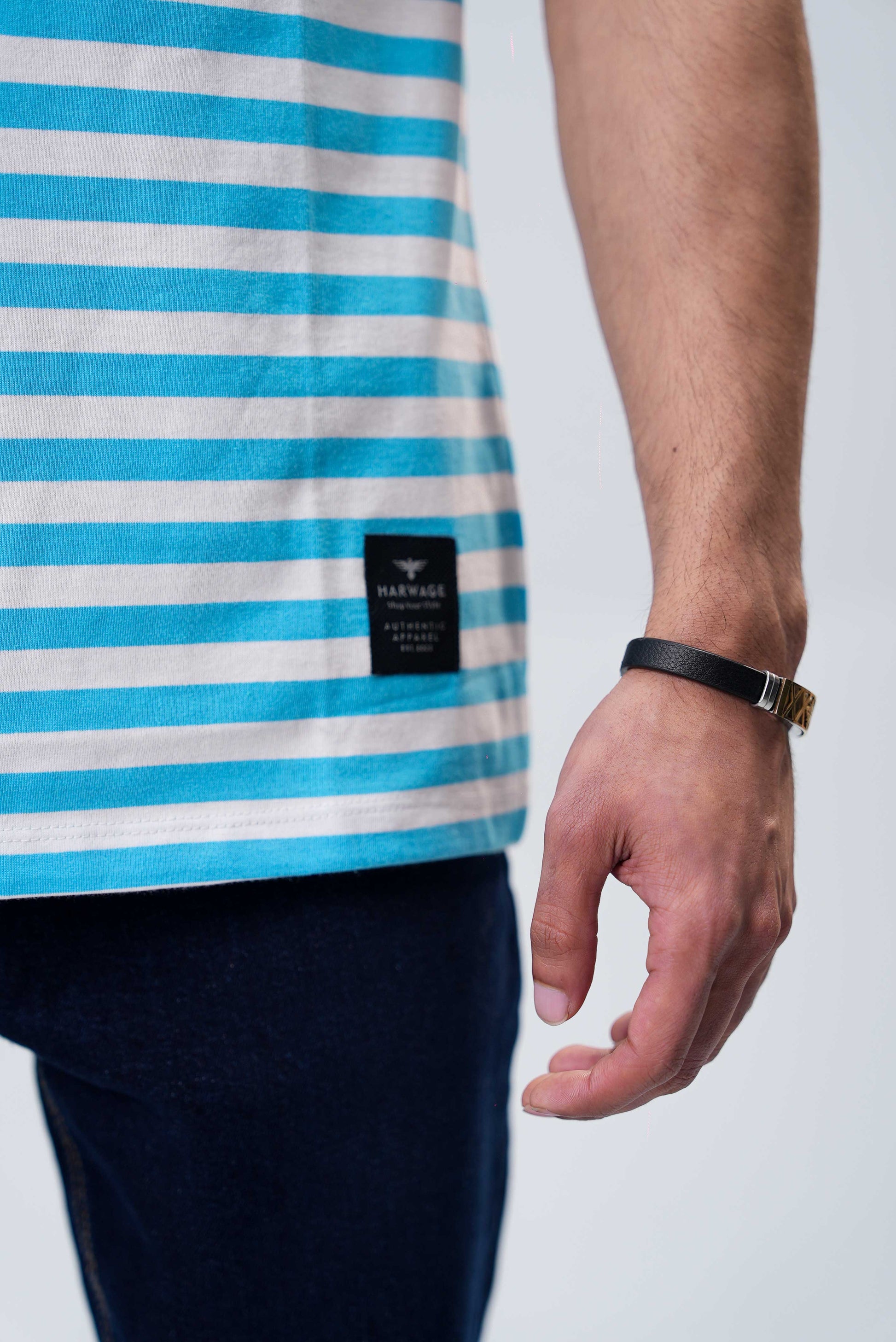 Men's Yarn Dyed Striped T-Shirt - Cyan Blue