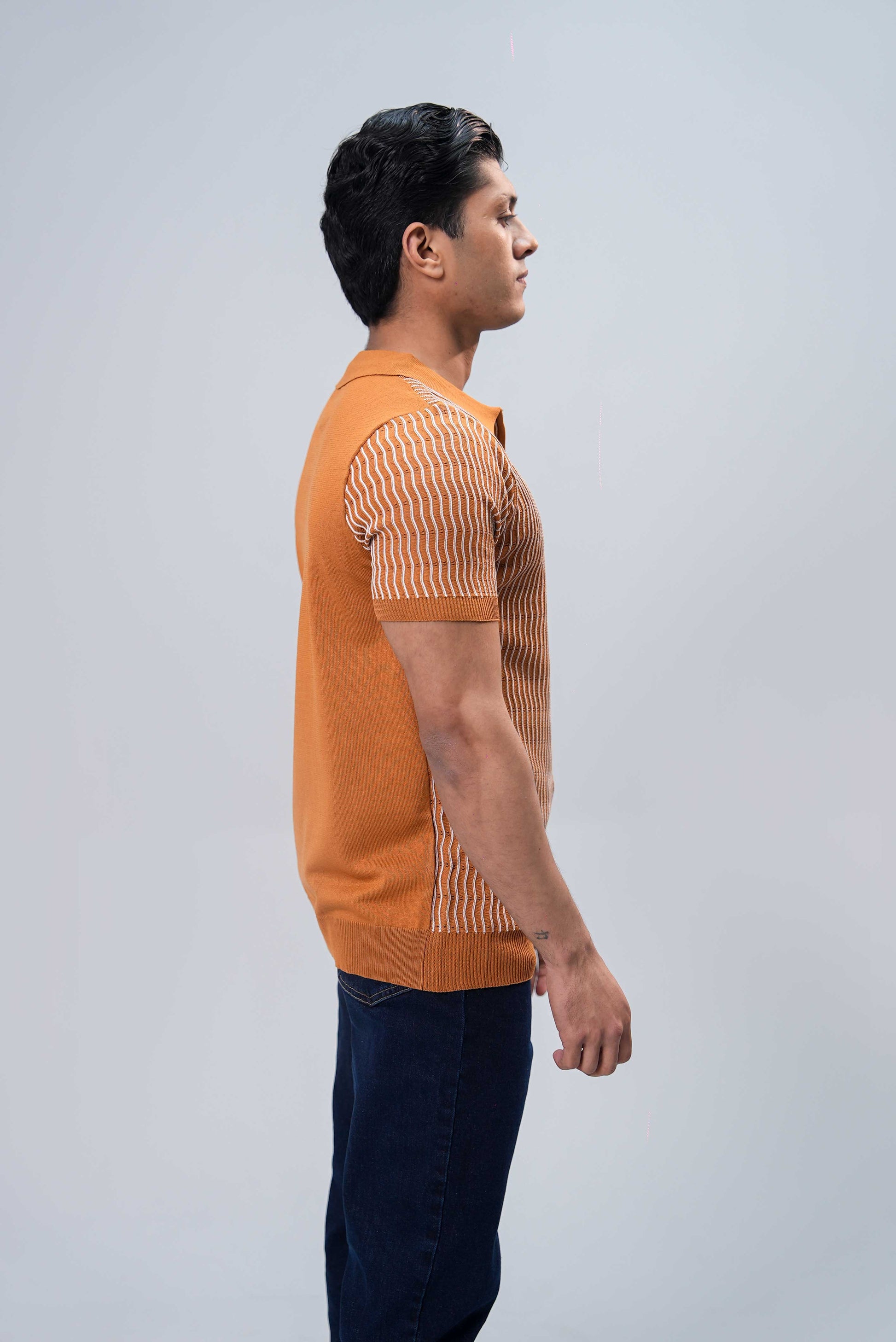 Men’s Essential Plain Knitted Polo Shirt – Golden Brown