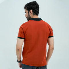 Men Graphic Polo with Contrast Trims - Chocolate Red