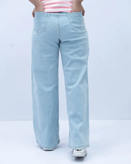 Women Wide Leg Plain Jeans – Sky Blue