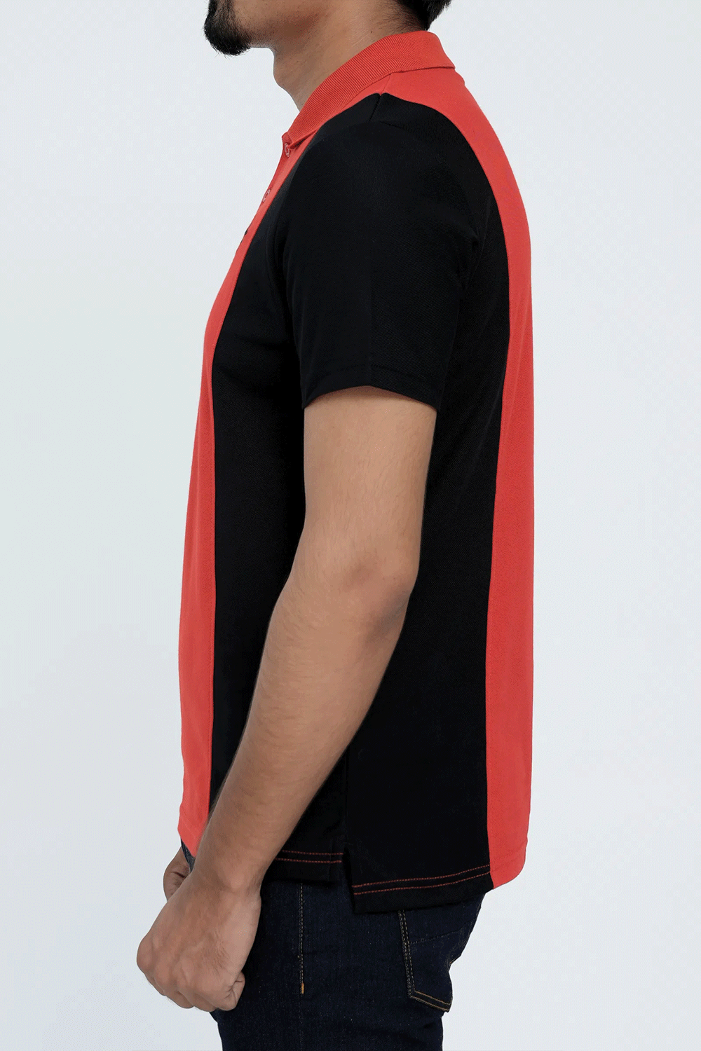 Men Cut line Polo Shirt - Red/Black