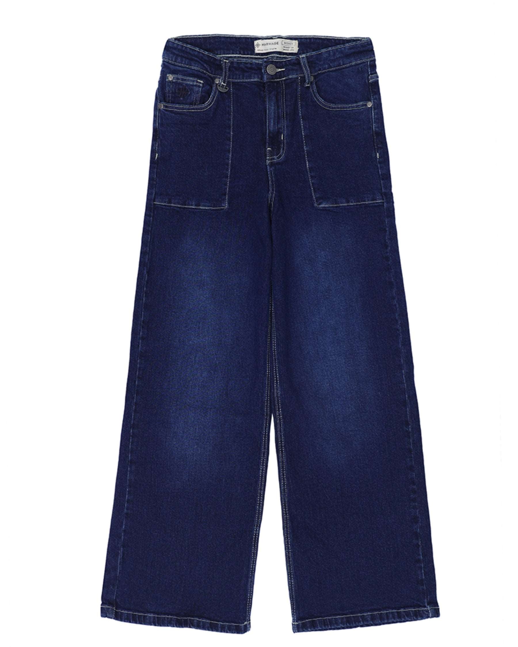 Women Wide Leg Denim Jeans – Navy Blue