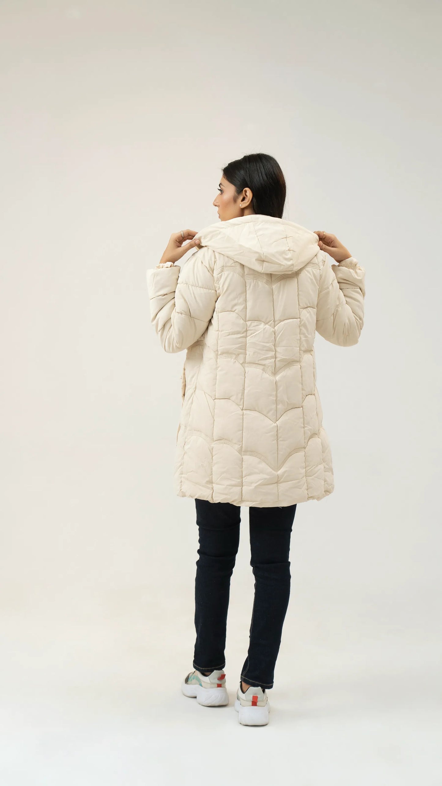 Women Puffer Parachute Jacket - Cream - Harwage
