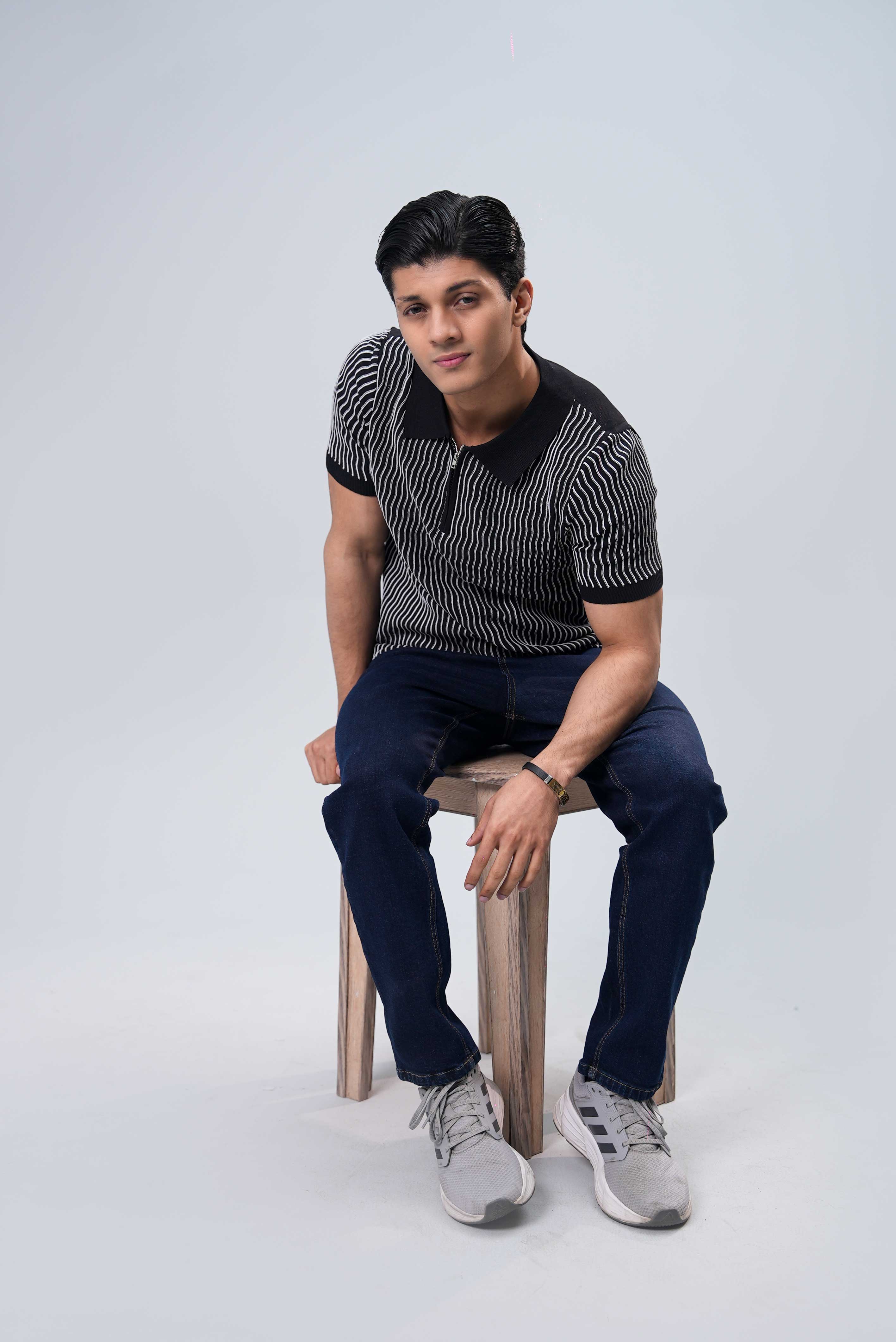 Men’s Essential Plain Knitted Polo Shirt – Black