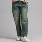 Women Loose Fit Cut & Sewn Denim Jeans - Vintage Blue