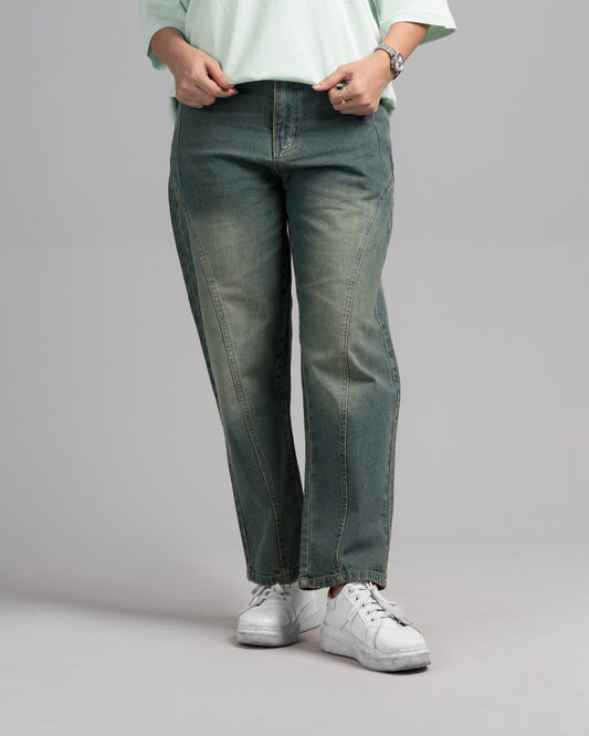 Women Loose Fit Cut & Sewn Denim Jeans - Vintage Blue