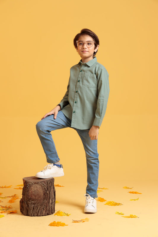 Boys Full Sleeves Casual Shirt - Green