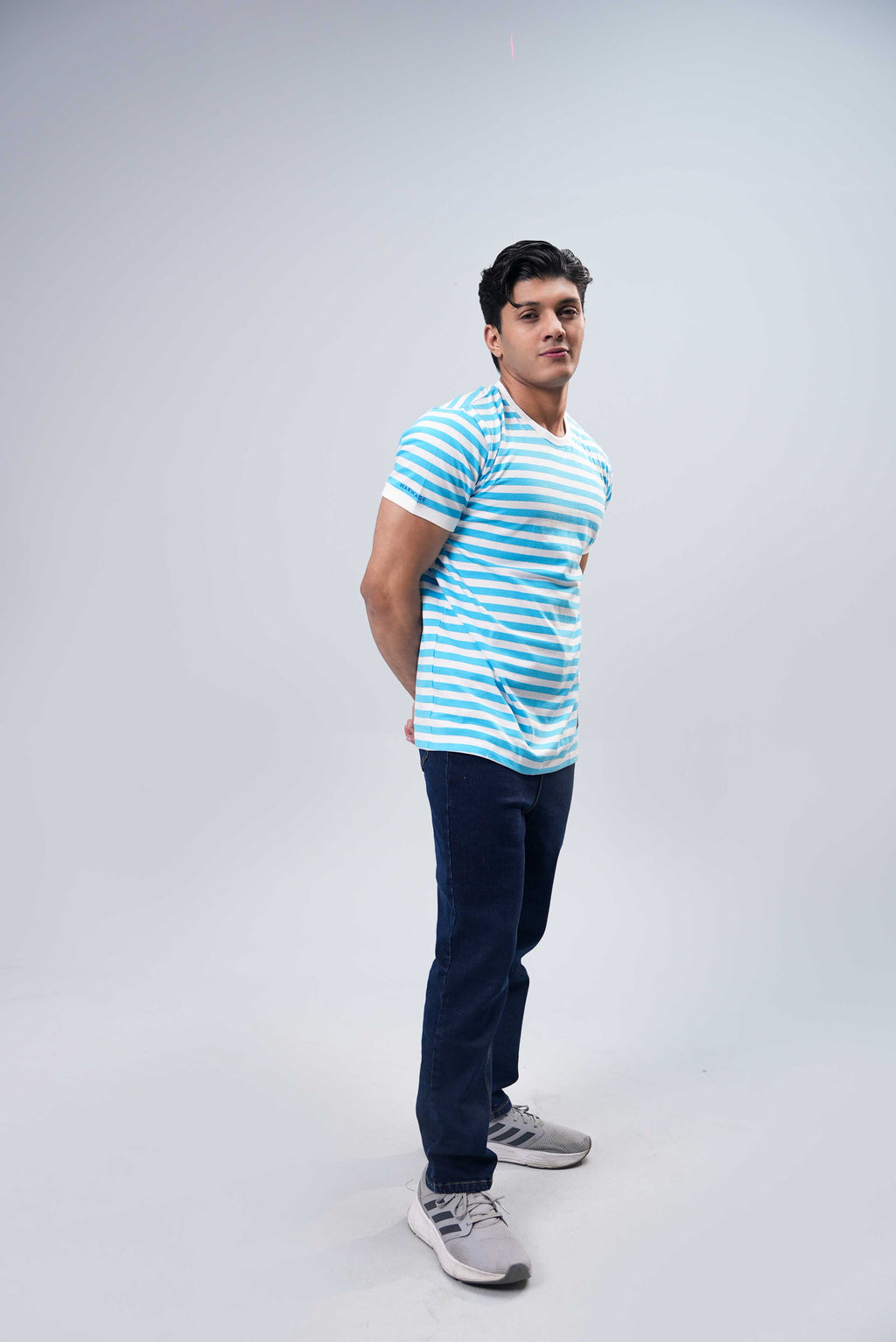 Men's Yarn Dyed Striped T-Shirt - Cyan Blue