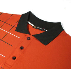 Men Graphic Polo with Contrast Trims - Chocolate Red