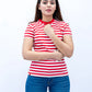 Women Striped T Shirt - Red/ White