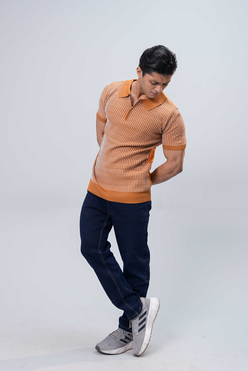 Men’s Essential Plain Knitted Polo Shirt – Golden Brown