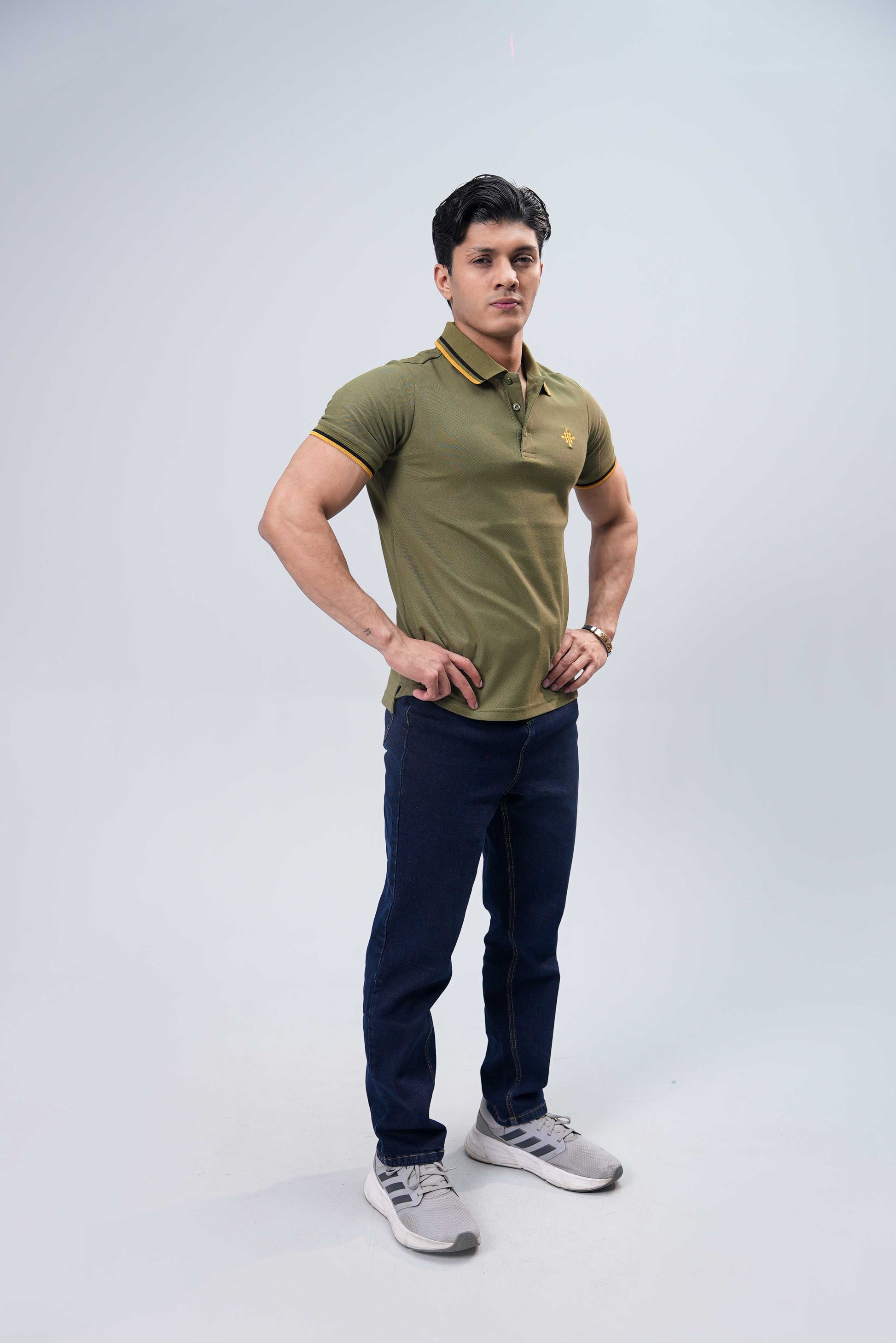 Men Contrast Tipping Polo Shirt - Olive Branch