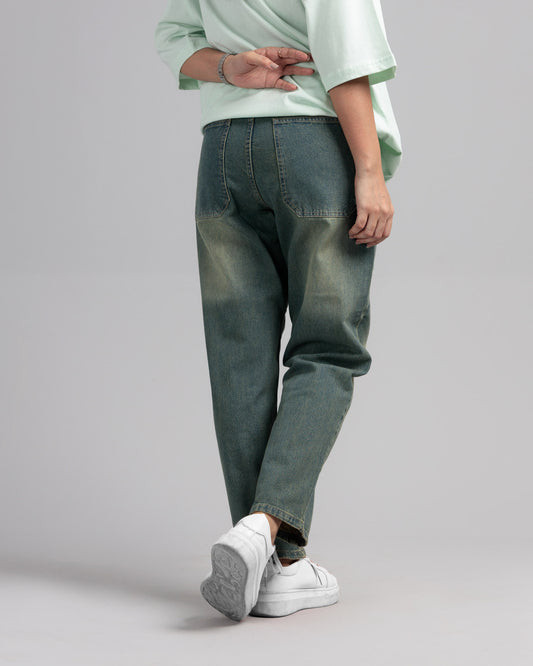 Women Loose Fit Cut & Sewn Denim Jeans - Vintage Blue