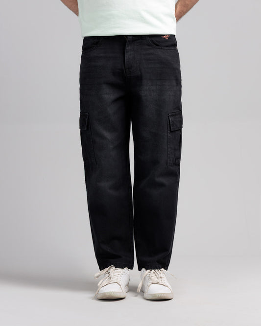 Men Loose Fit Cargo Denim Jeans - Charcoal