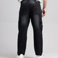 Men Loose Fit Cargo Denim Jeans - Charcoal