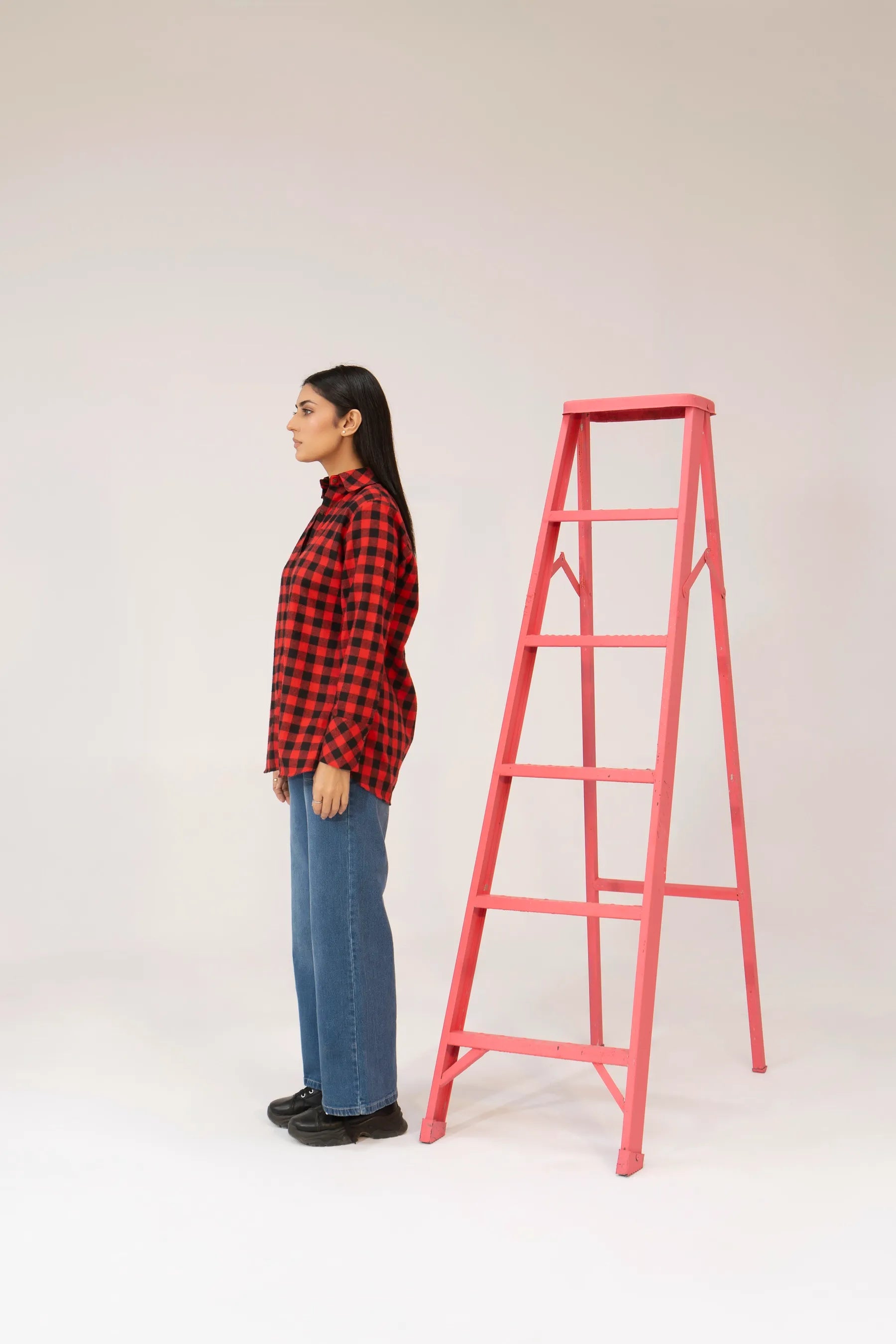 Women Tunic Shirt - Red Checkered - Harwage