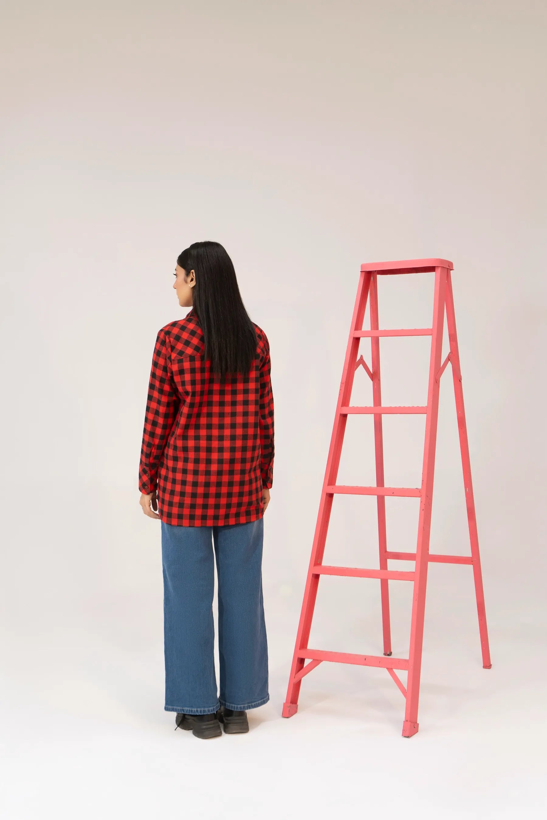 Women Tunic Shirt - Red Checkered - Harwage