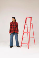 Women Tunic Shirt - Red Checkered