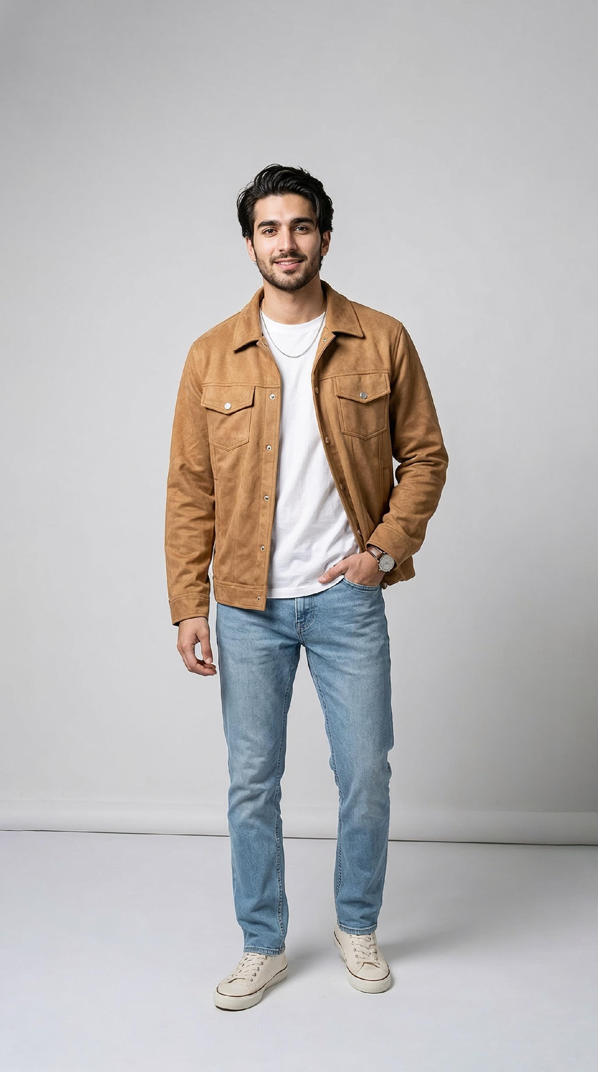 Men’s Suede Trucker Jacket - Camel