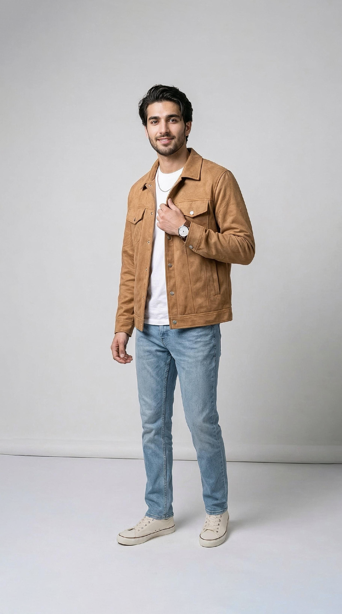 Men’s Suede Trucker Jacket - Camel