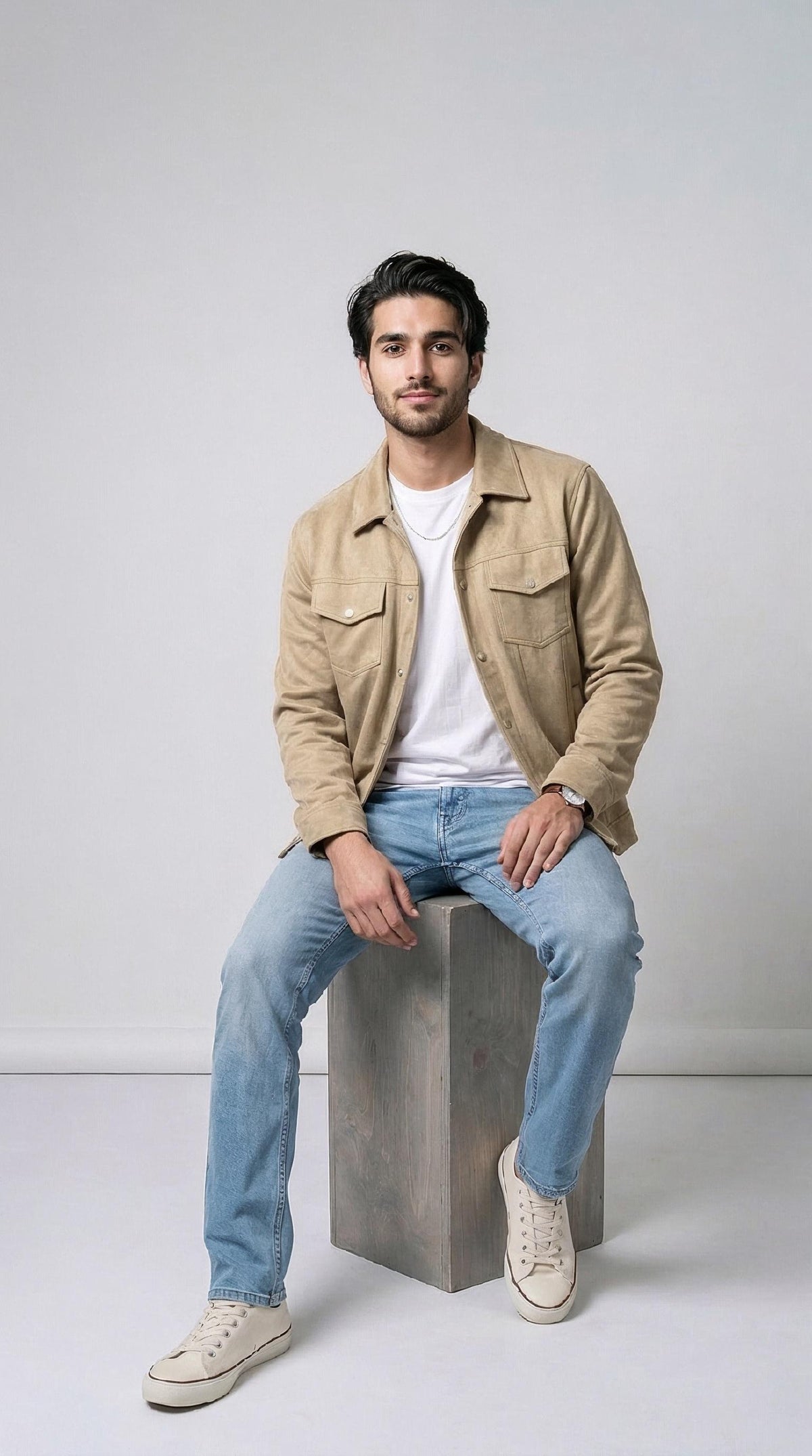 Men’s Suede Trucker Jacket - Khaaki