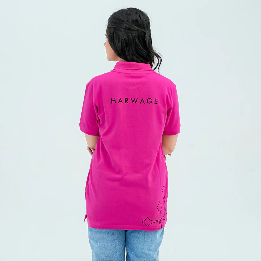 Women Basic Polo Shirt - Pink - Harwage