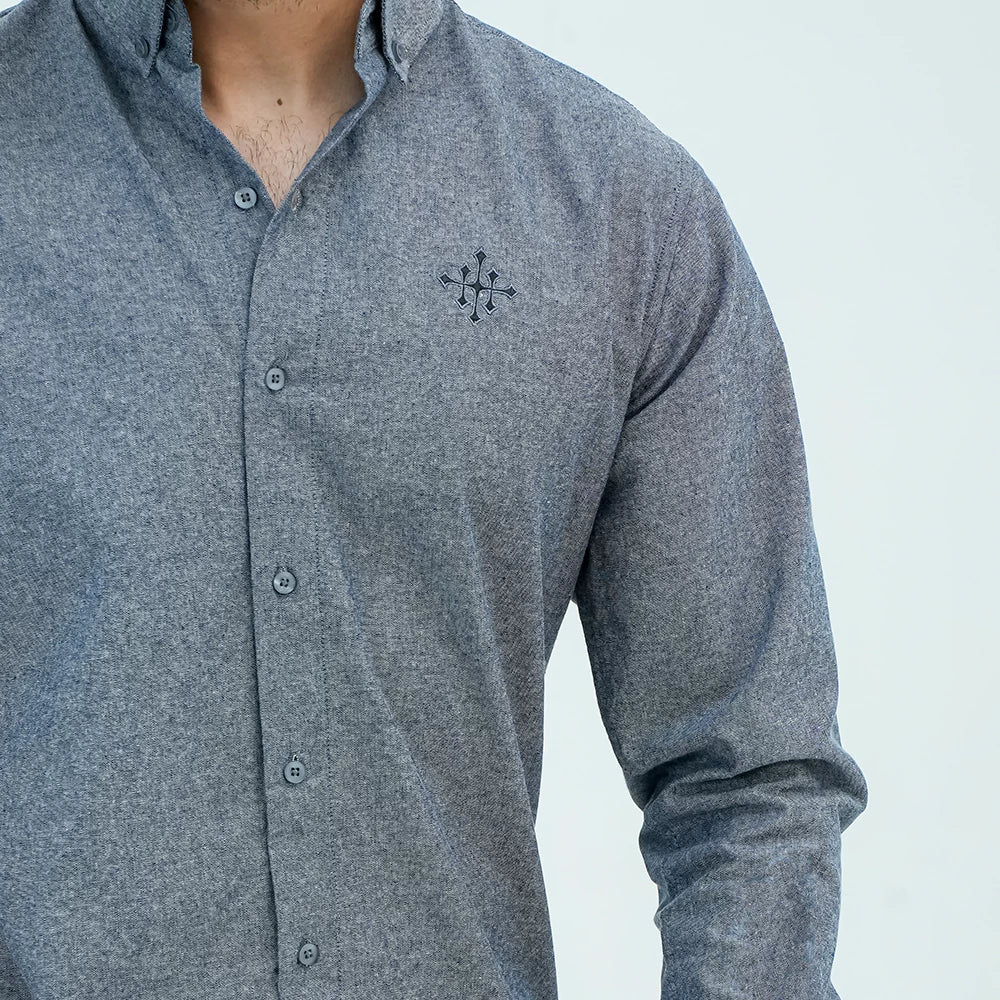 Men Basic Oxford Shirt - Dark Slate - Harwage