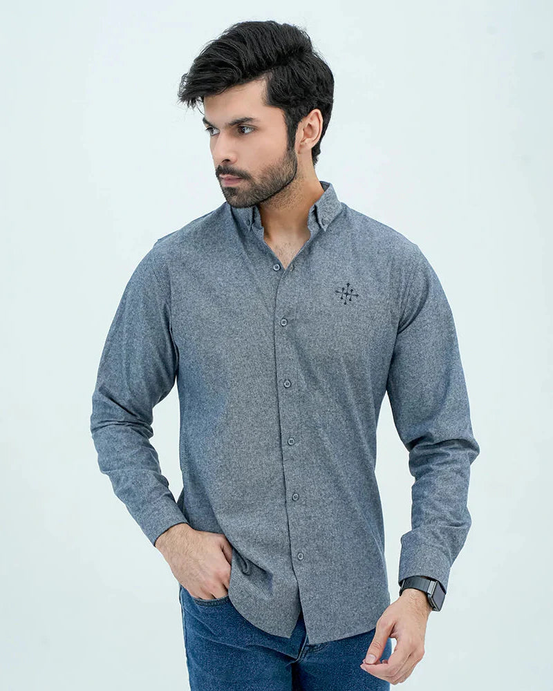 Men Basic Oxford Shirt - Dark Slate - Harwage