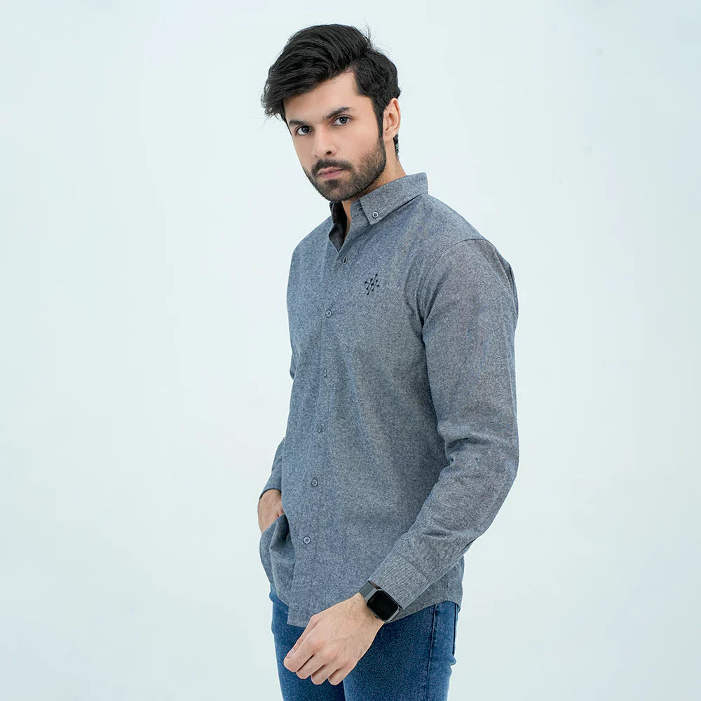Men Basic Oxford Shirt - Dark Slate - Harwage