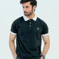 Men Polo Shirt with Contrast Trims - Jet Black - Harwage
