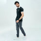 Men Polo Shirt with Contrast Trims - Jet Black - Harwage