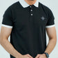 Men Polo Shirt with Contrast Trims - Jet Black - Harwage