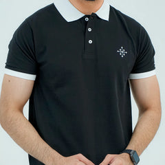 Men Polo Shirt with Contrast Trims - Jet Black