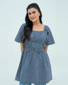 Women Polka Dot Short Frock Shirt – Blue/White - Harwage