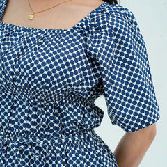 Women Polka Dot Short Frock Shirt – Blue/White