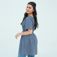 Women Polka Dot Short Frock Shirt – Blue/White