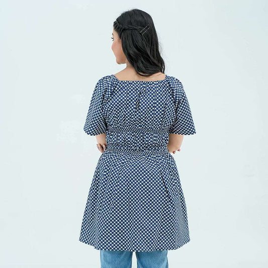 Women Polka Dot Short Frock Shirt – Blue/White - Harwage