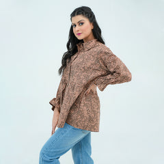 Women Checkered Printed Shirt – Brown