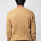 Back view of man wearing a beige Crew Neck Cable Knit Sweater