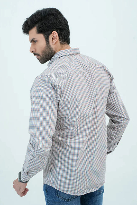 Back view of checkered brown casual shirt