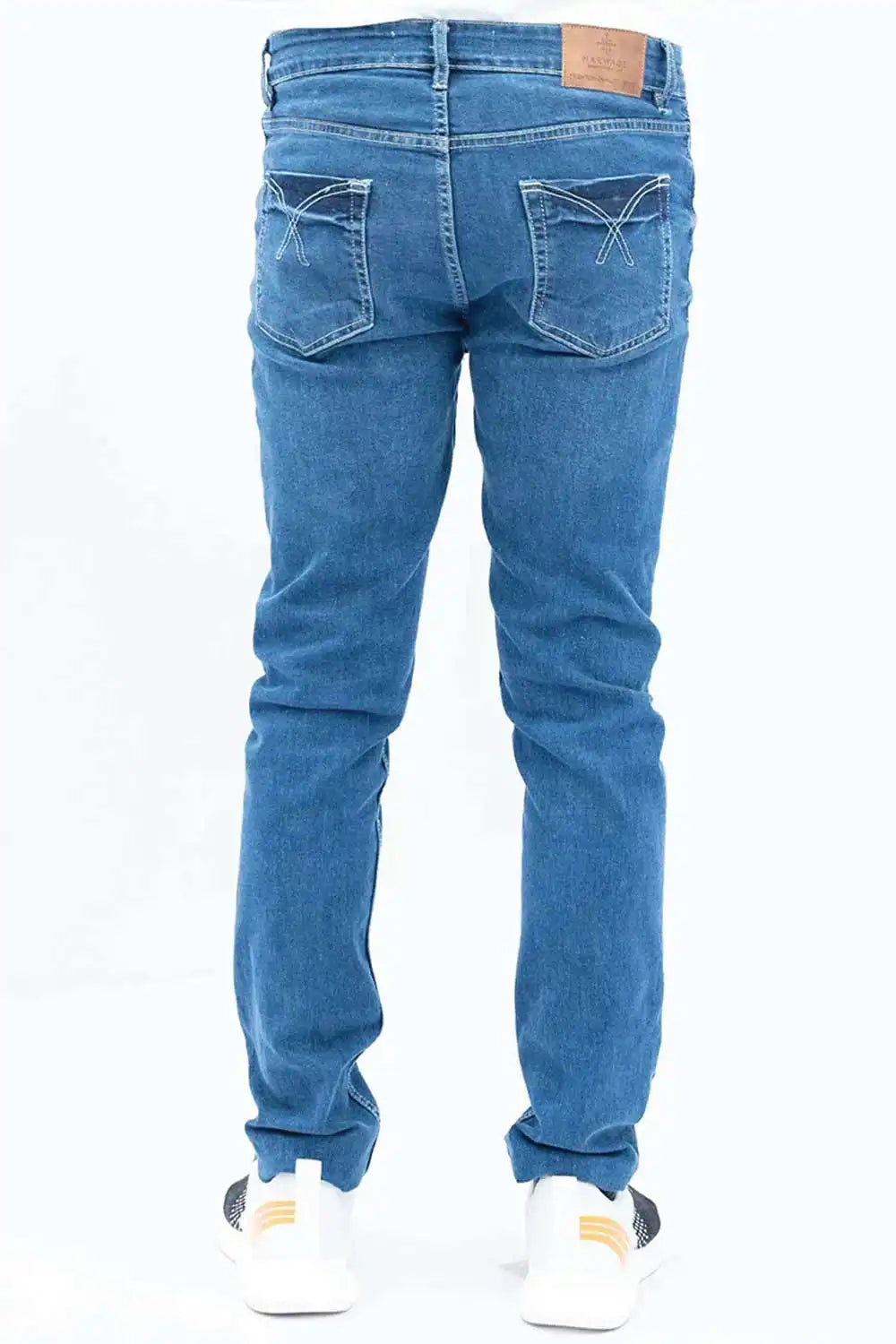 Back View of a blue jeans on a white background