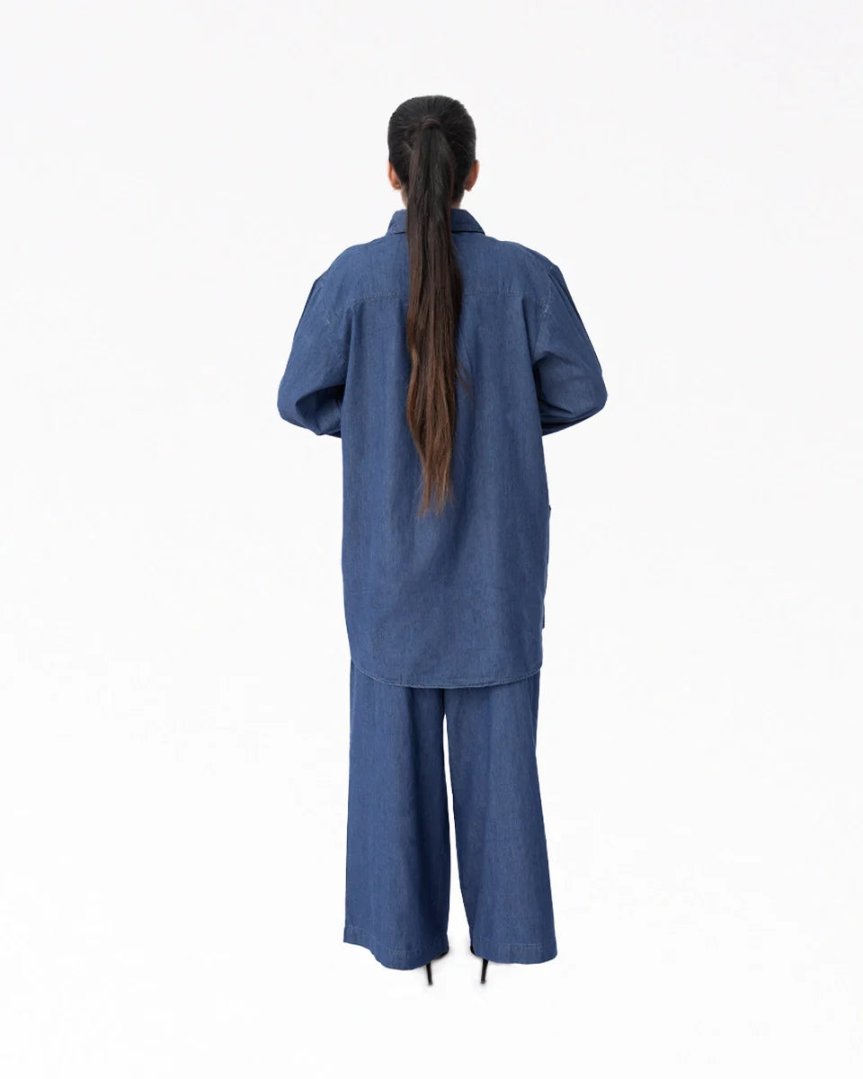 Back view of Women’s Mid Blue Denim Co-Ord Set