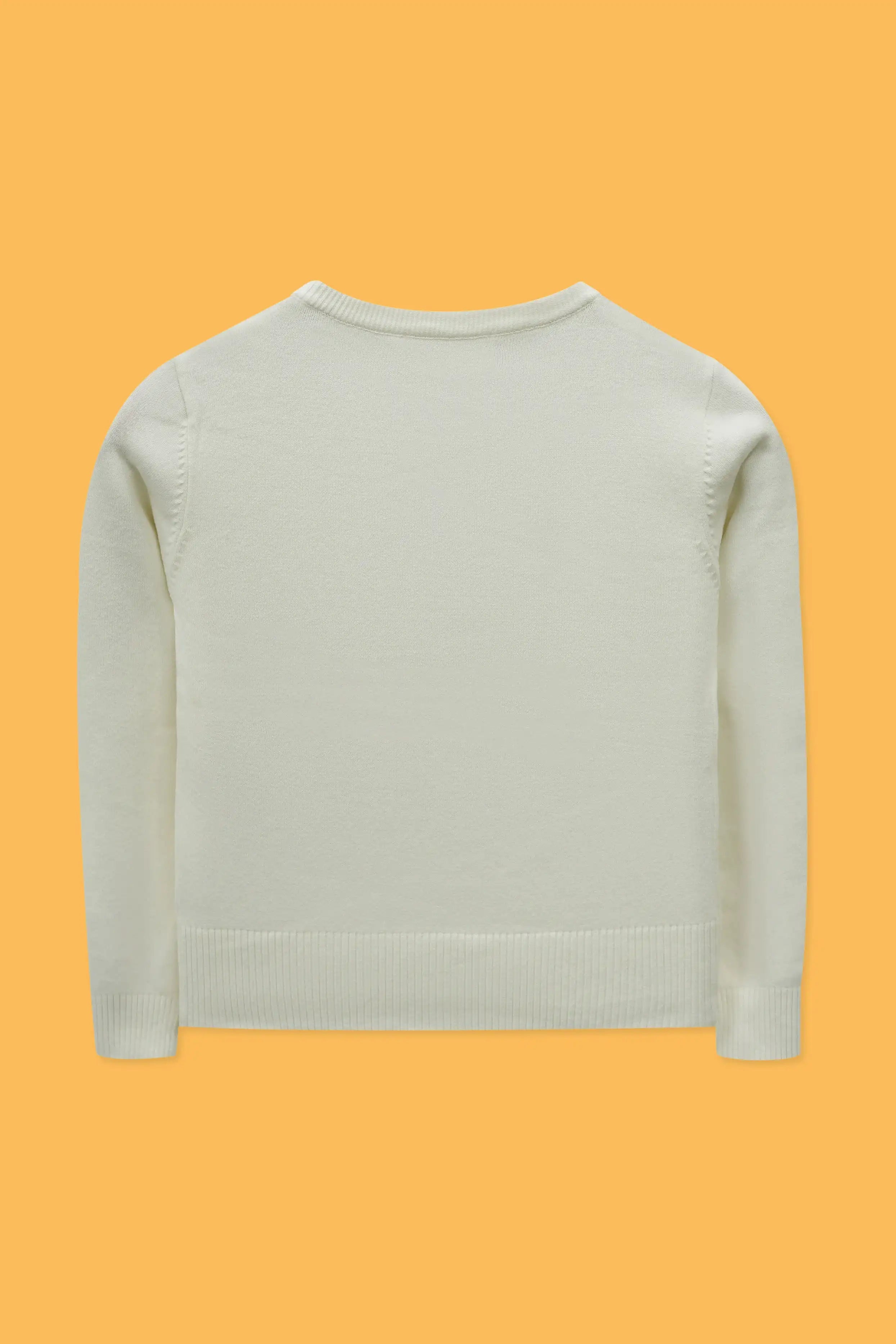 Back view of a R-Neck wool cardigan